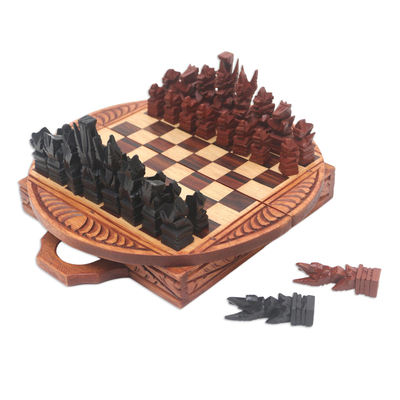 Hand Made Half-Moon Shape Crocodile Wood Chess Set