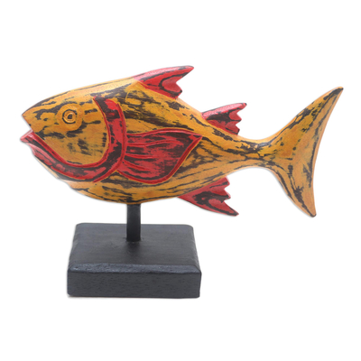 Hand Carved Albesia Wood Fish Statuette