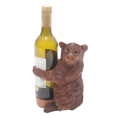 Handmade Suar Wood Polar Bear Wine Holder