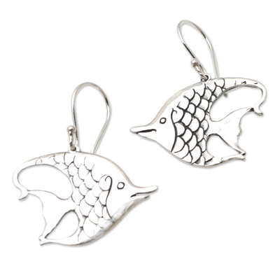 Hand Made Sterling Silver Fish Dangle Earrings