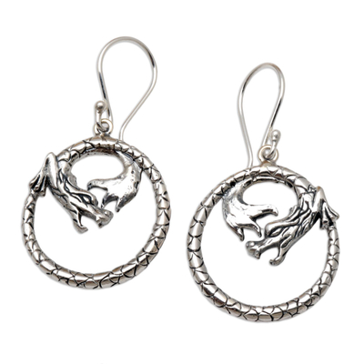 Sterling Silver Dragon-Motif Dangle Earrings