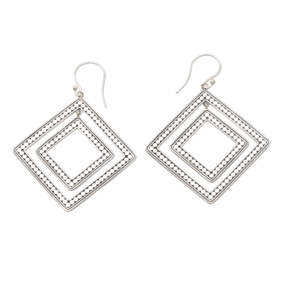 Sterling Silver Diamond-Shaped Dangle Earrings