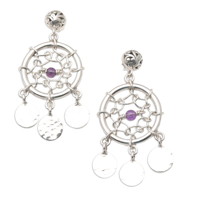 Sterling Silver and Amethyst Dreamcatcher Earrings