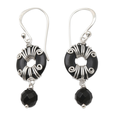 Hand Crafted Sterling Silver and Onyx Dangle Earrings