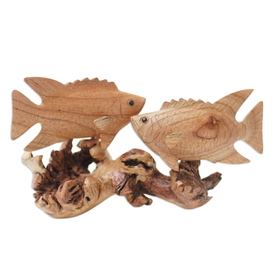 Hand Carved Jempinis Wood Fish Statuette