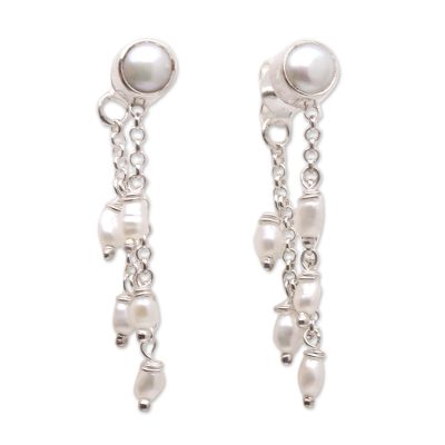 Sterling Silver and Cultured Pearl Dangle Earrings