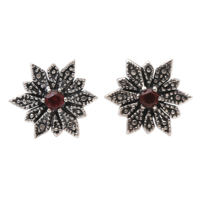 Sterling Silver and Garnet Button Earrings