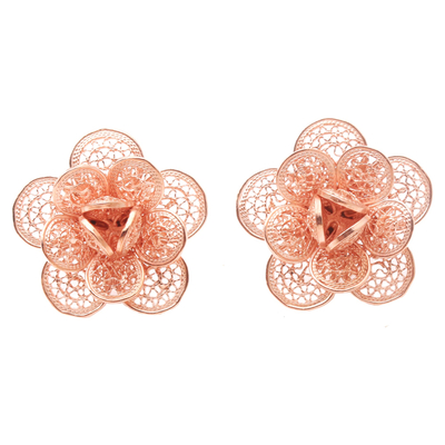 Rose Gold-Plated Floral Button Earrings