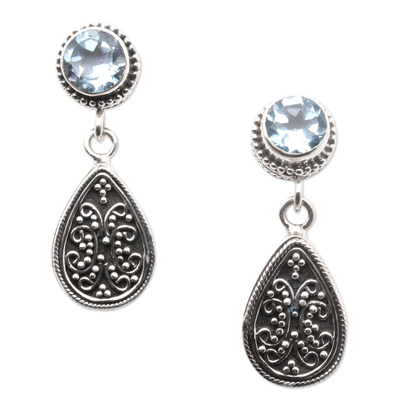 Sterling Silver and Blue Topaz Dangle Earrings from Bali