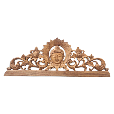Handcrafted Suar Wood Buddha-Motif Relief Panel