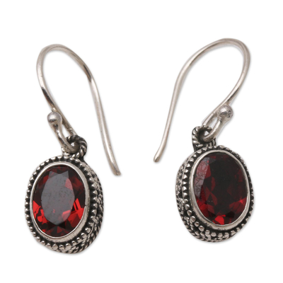 Handcrafted Sterling Silver and Garnet Dangle Earrings