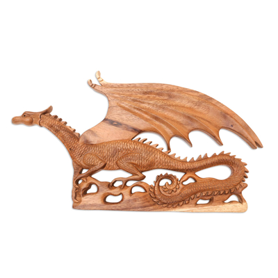 Suar Wood Dragon-Motif Relief Panel