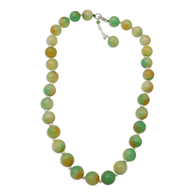 Sterling Silver and Green Agate Beaded Necklace