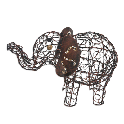 Wrought Iron Elephant-Themed Statuette