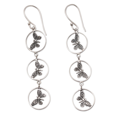 Sterling Silver Butterfly-Motif Dangle Earrings