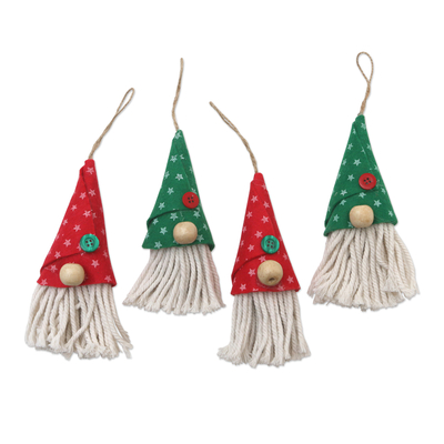 Handmade Cotton Christmas Tree Ornaments (Set of 4)