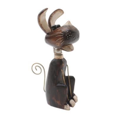 Handcrafted Albesia Wood Dog-Motif Statuette