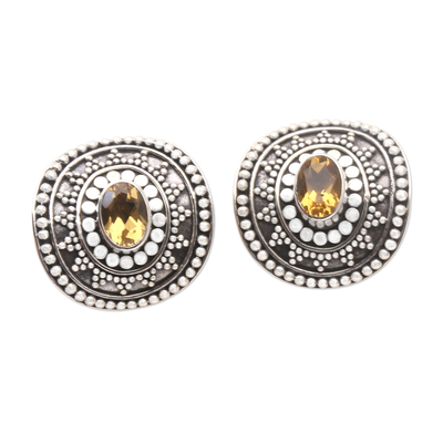 Handcrafted Citrine and Sterling Silver Button Earrings