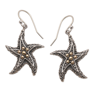 Gold-Accented Starfish Dangle Earrings