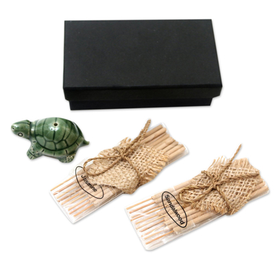 Ceramic Incense Set with Turtle Motif
