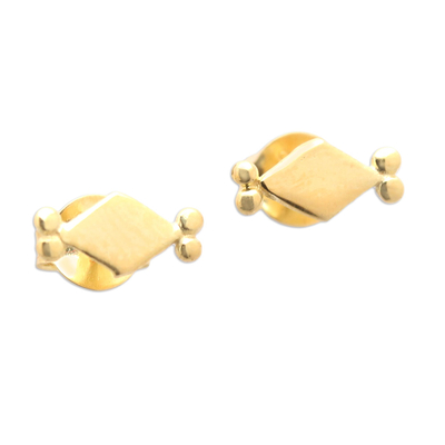 Gold-Plated Diamond-Shaped Stud Earrings