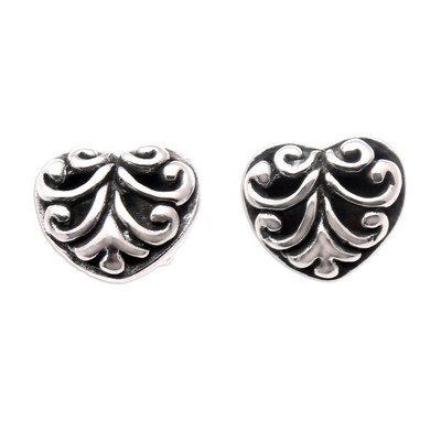 Sterling Silver Heart-Motif Stud Earrings