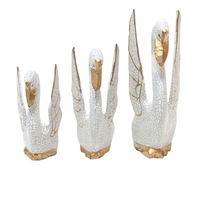 Crackled Finish Swan Statuettes from Bali (Set of 3)