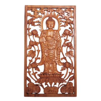 Hand Carved Buddha-Themed Relief Panel