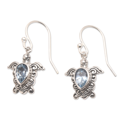 Sterling Silver Turtle Shaped Earrings with Blue Topaz