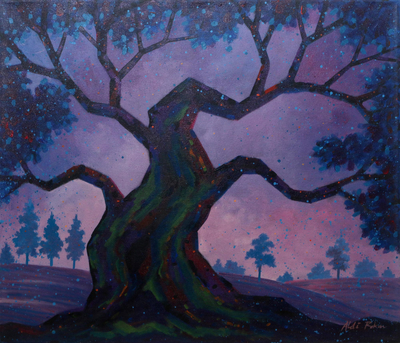 Purple and Blue Acrylic Tree Painting