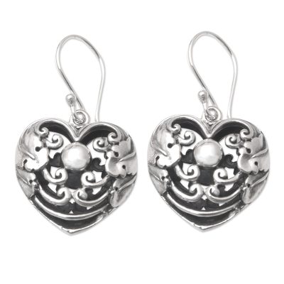 Sterling Silver Dangle Earrings with Heart Motif