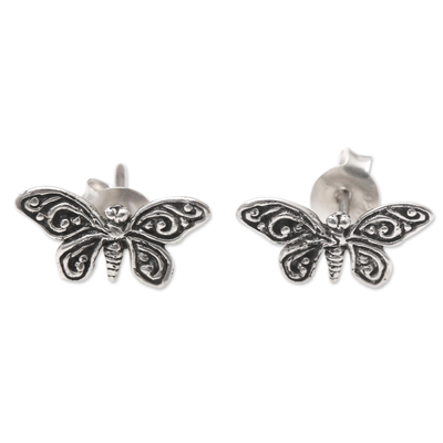 Sterling Silver Butterfly Button Earrings