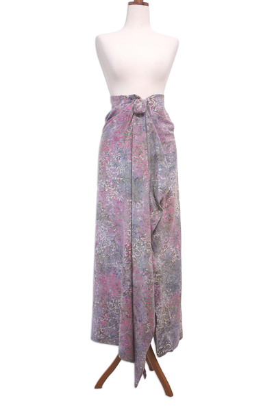 Colorful Rayon Sarong with Batik Leafy Pattern from Bali