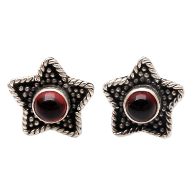 Handmade Garnet Stud Earrings with Star Motif