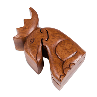 Decorative Wood Puzzle Box with Moose Motif