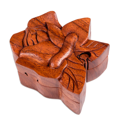 Decorative Wood Puzzle Box with Lotus Motif