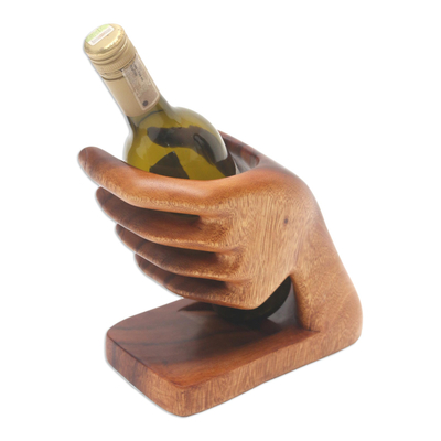 Hand Crafted Suar Wood Bottle Holder