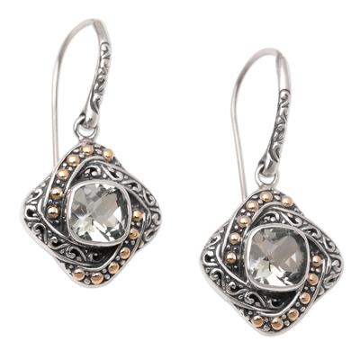 Gold-Accented Prasiolite Dangle Earrings from Bali