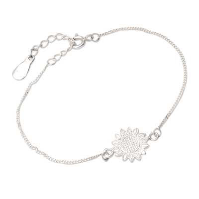 Sterling Silver Pendant Bracelet with Sunflower Motif