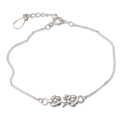Sterling Silver Pendant Bracelet with Floral Motif