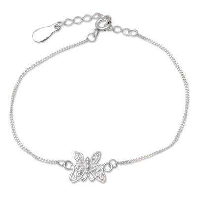 Sterling Silver Pendant Bracelet with Butterfly Motif
