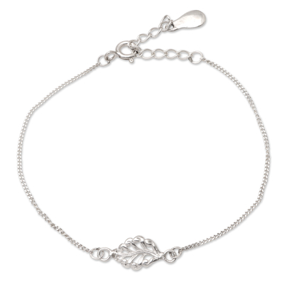 Sterling Silver Pendant Bracelet with Leaf Motif
