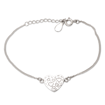 Sterling Silver Pendant Bracelet with Heart Motif