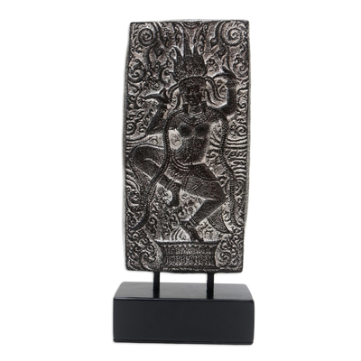 Cement Goddess Statuette with Wooden Base