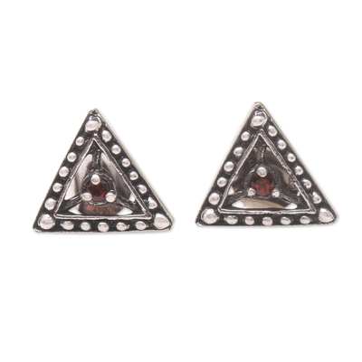 Triangular Garnet Stud Earrings