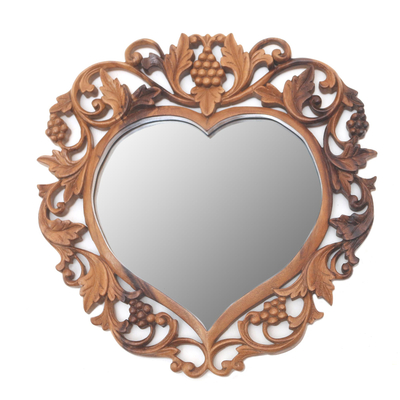 Heart-Shaped Suar Wood Wall Mirror