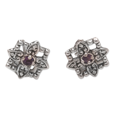 Hand Made Amethyst Stud Earrings with Chakra Motif