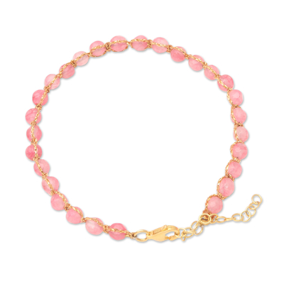 Pink Quartz Bracelet with Gold Plated Clasp