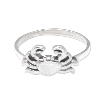 Sterling Silver Band Ring with Crab Motif