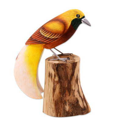Artisan Crafted Suar Wood Bird Statuette